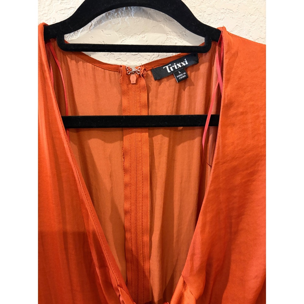 Trixxi Womens Rust Orange Tie Front High Low Midi Dress Short Sleeve Size L - Picture 3 of 8